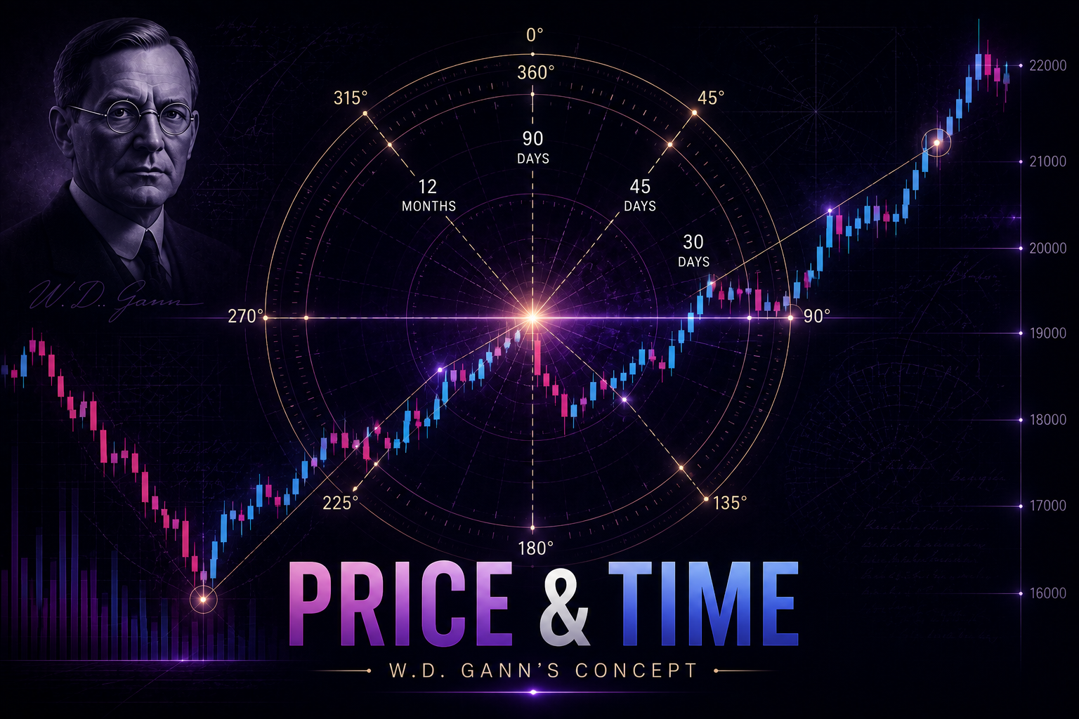 Price and time W.D. Gann concept chart illustration